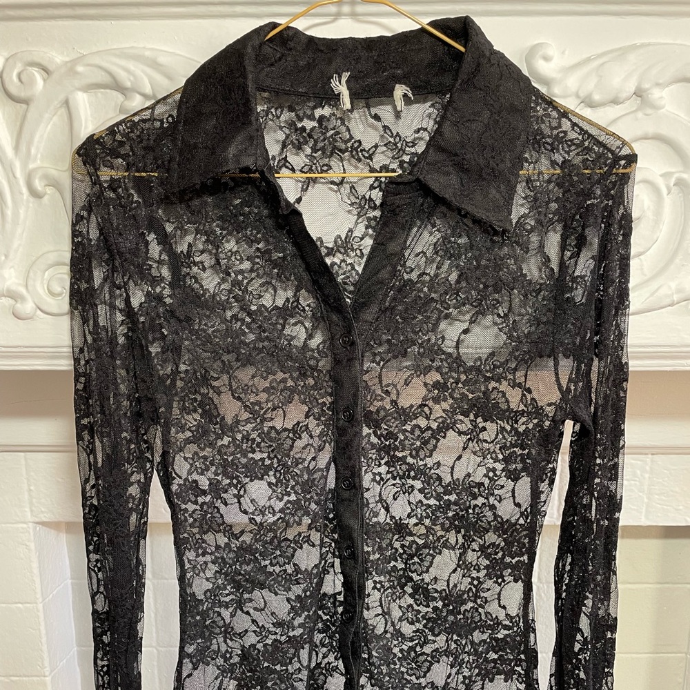 90’s Black Lace Buttonup